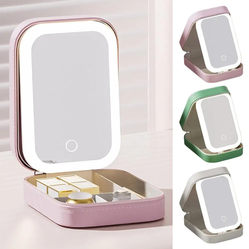 Portable Led Mirror Cosmetic Storage Box with Multi-compartment for Jewelry