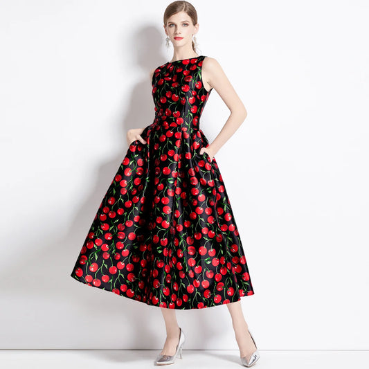 JAMERARY Cherry Print Sleeveless A-Line Dress (free shipping)