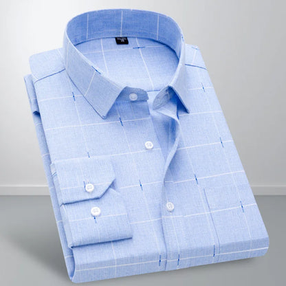 Plaid Shirt Business Casual Slim Fit Men's Long Sleeve Shirt (free shipping)