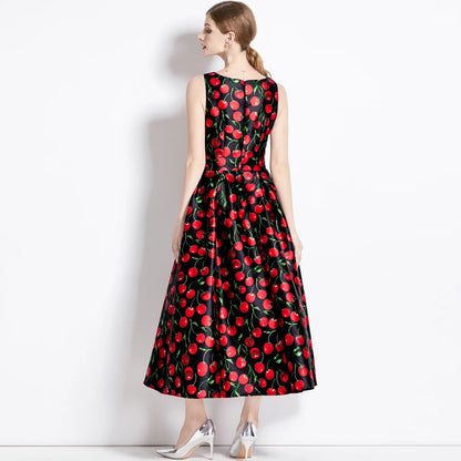 JAMERARY Cherry Print Sleeveless A-Line Dress (free shipping)