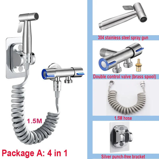 Stainless Steel Handheld Bidet Sprayer Kit - Easy-Clean Shower Nozzle & Toilet Faucet Set (Free Shipping)