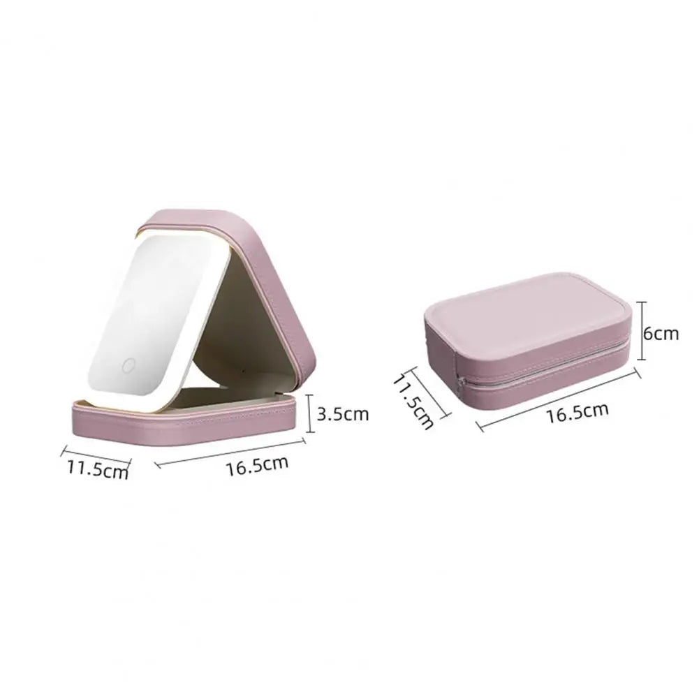 Portable Led Mirror Cosmetic Storage Box with Multi-compartment for Jewelry