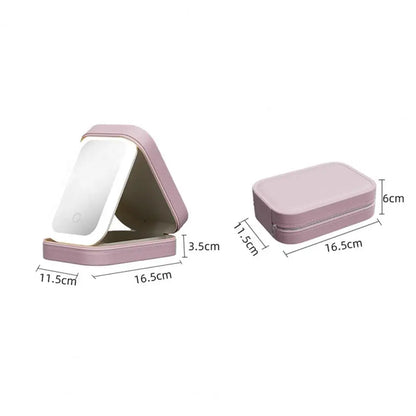 Portable Led Mirror Cosmetic Storage Box with Multi-compartment for Jewelry