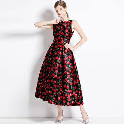JAMERARY Cherry Print Sleeveless A-Line Dress (free shipping)