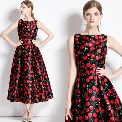 JAMERARY Cherry Print Sleeveless A-Line Dress (free shipping)