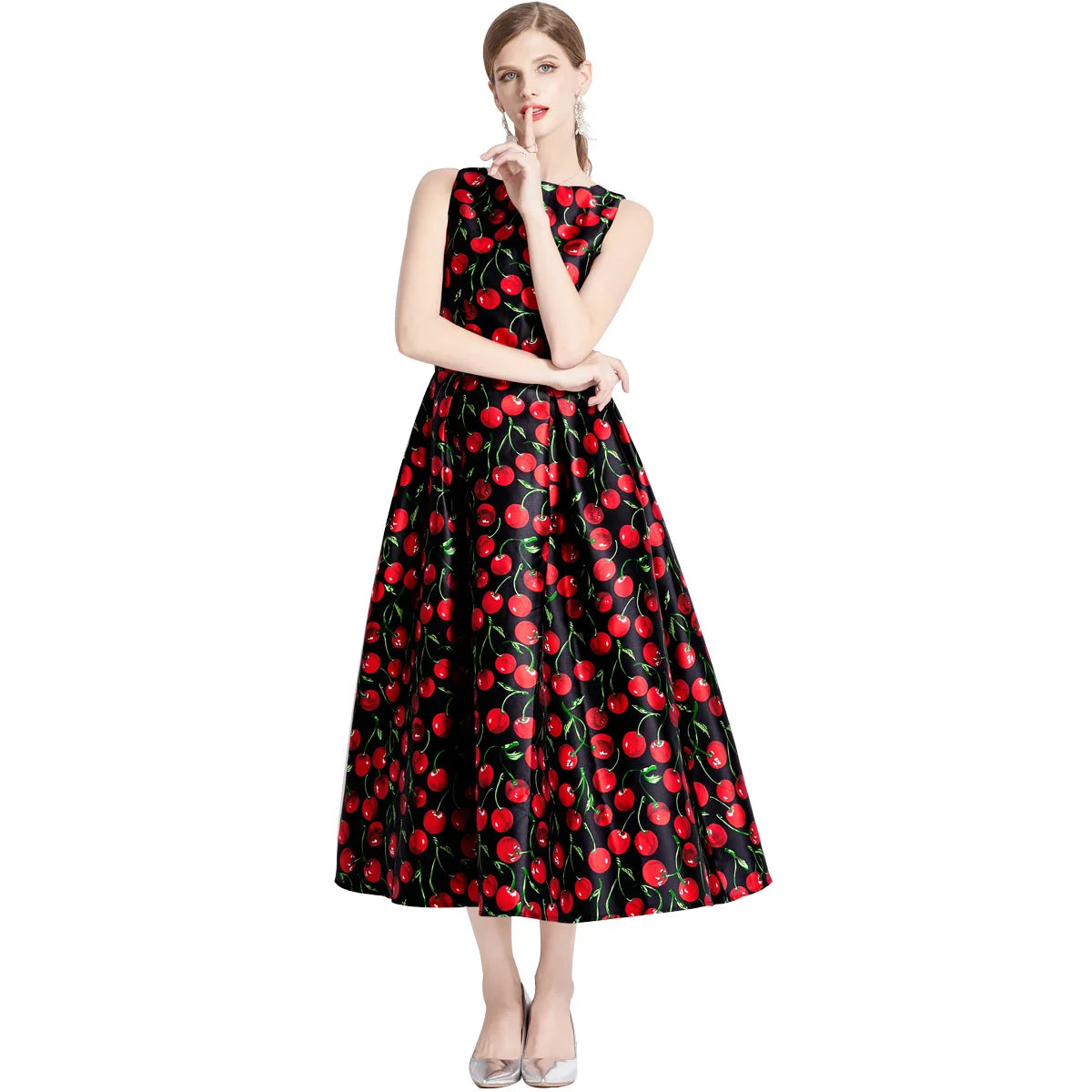 JAMERARY Cherry Print Sleeveless A-Line Dress (free shipping)