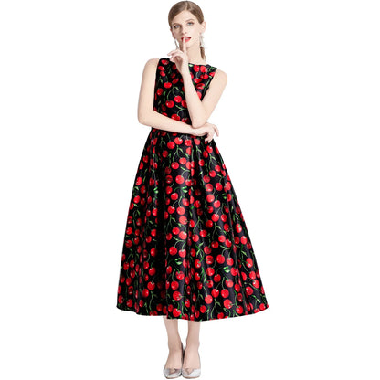 JAMERARY Cherry Print Sleeveless A-Line Dress (free shipping)